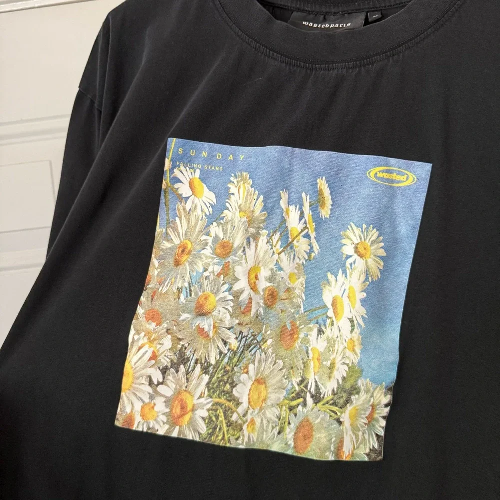 WASTED PARIS black cotton floral graphic crew neck short sleeve‎ tee t-shirt